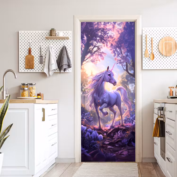 Eenhoorn - Paars - Sprookje - Fantasy dier deurposter klein -sfeer5