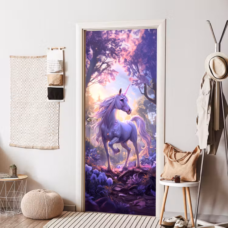 Eenhoorn - Paars - Sprookje - Fantasy dier deurposter klein -sfeer6