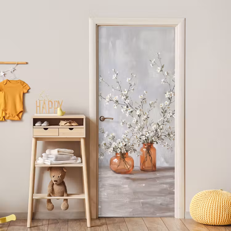 Vazen - Bloemen - Oranje deurposter klein -sfeer4