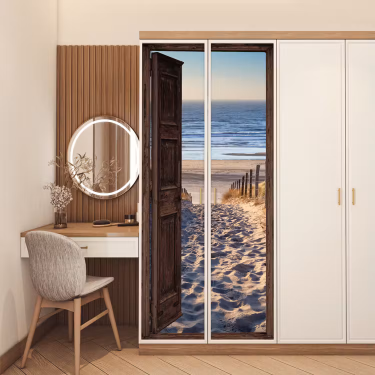 Doorkijk - Strand - Zee - Pad - Duinen deurposter klein -sfeer3