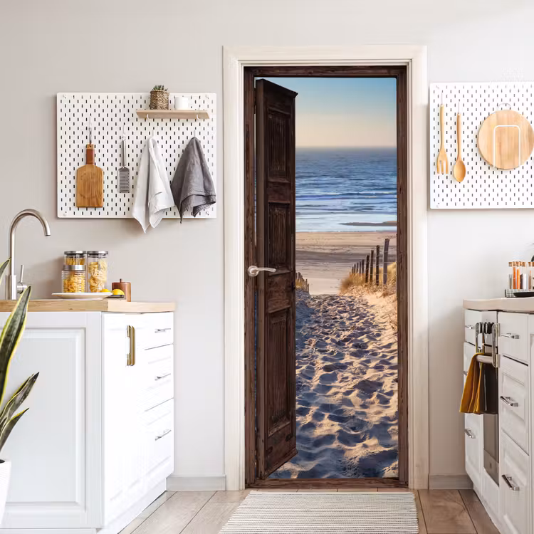 Doorkijk - Strand - Zee - Pad - Duinen deurposter klein -sfeer5