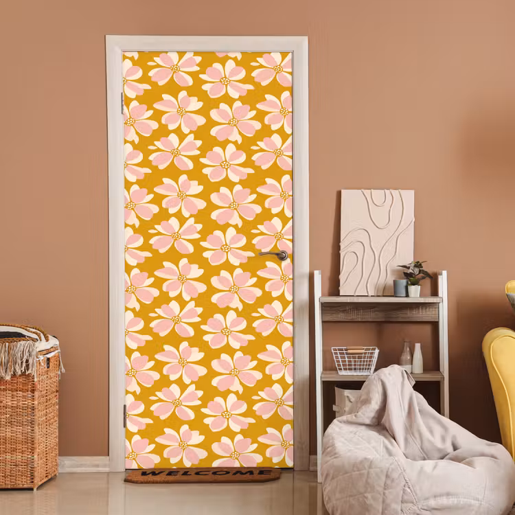 Vintage - Bloemen - Okergeel deurposter klein 289 -sfeer1