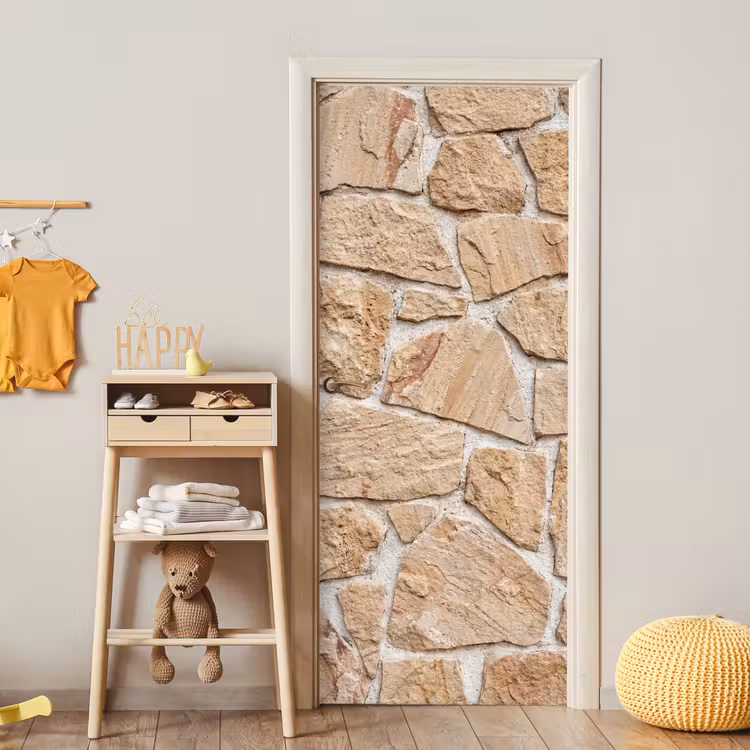 Muur - Steen - Patroon - Rustiek - Beige deurposter klein -sfeer4