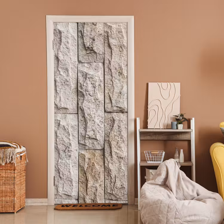 Muur - Steen - Ruw - Beige - Textuur deurposter klein -sfeer1