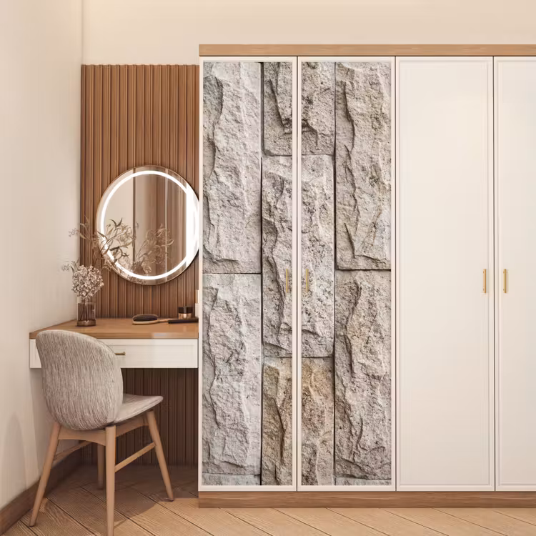 Muur - Steen - Ruw - Beige - Textuur deurposter klein -sfeer3
