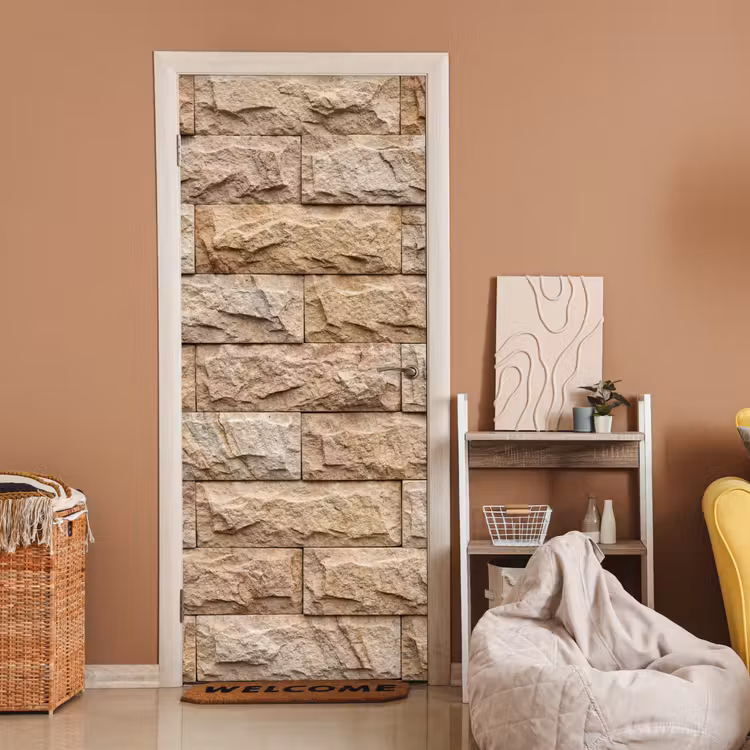 Muur - Steen - Ruw - Textuur - Beige deurposter klein -sfeer1