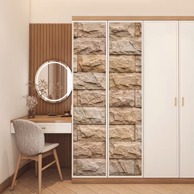 Muur - Steen - Ruw - Textuur - Beige deurposter klein -sfeer3
