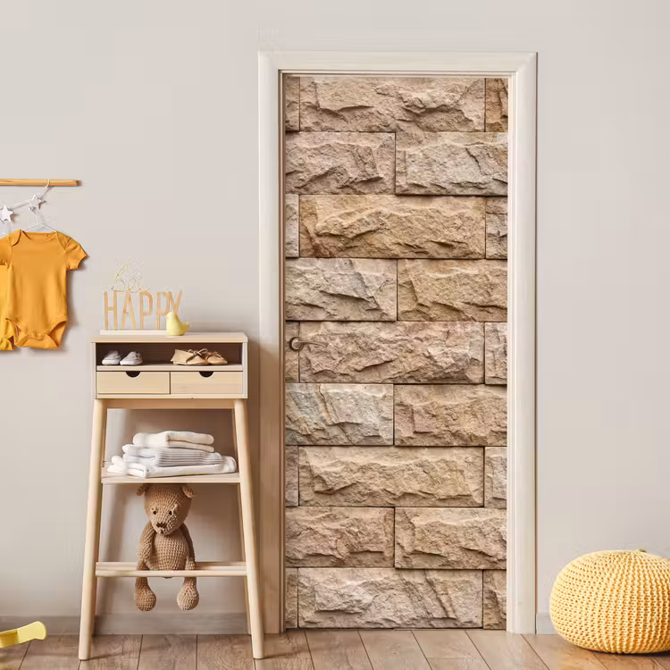 Muur - Steen - Ruw - Textuur - Beige deurposter klein -sfeer4