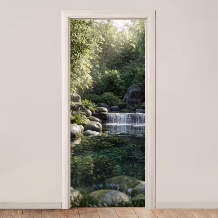 Beek - Waterval - Natuur - Groen deurposter klein -3d_beige
