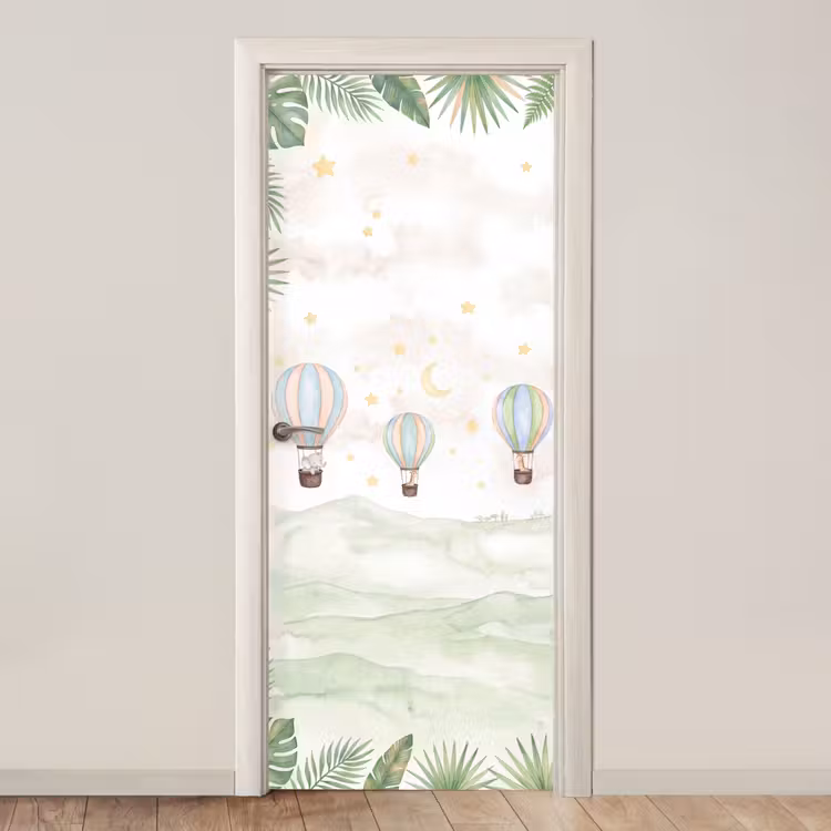 Aquarel - Luchtballonnen - Pastel deurposter klein -3d_beige