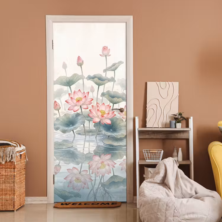 Aquarel - Lotusbloemen - Kleurrijk deurposter klein -sfeer1
