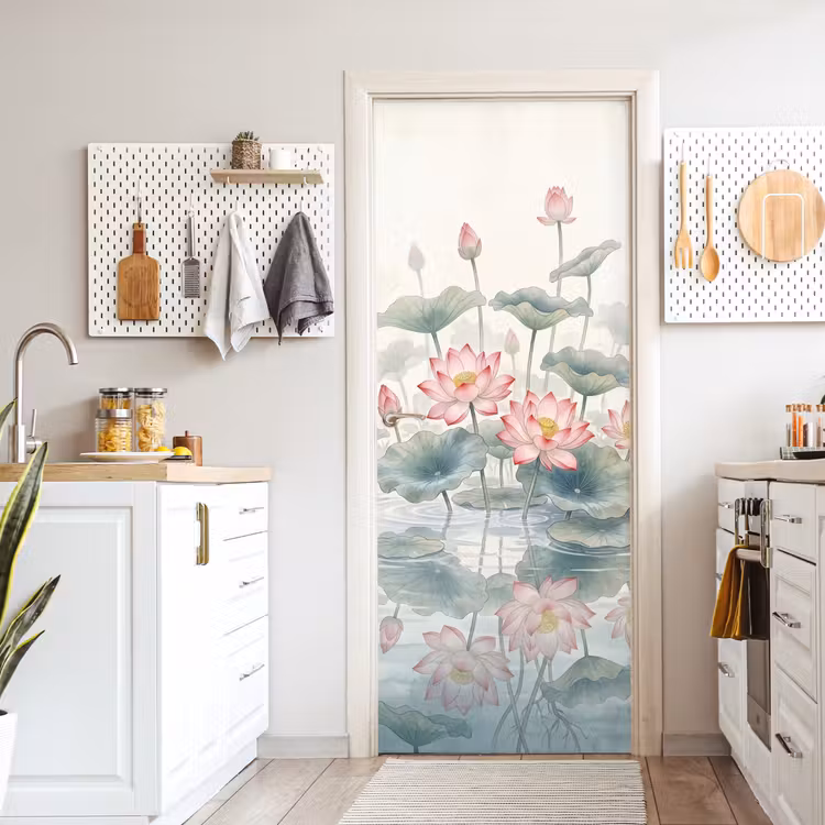 Aquarel - Lotusbloemen - Kleurrijk deurposter klein -sfeer5