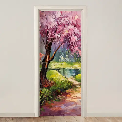 Watercolor - Natuur - Bomen - Kunst - Bloemen deurposter klein -3d_beige