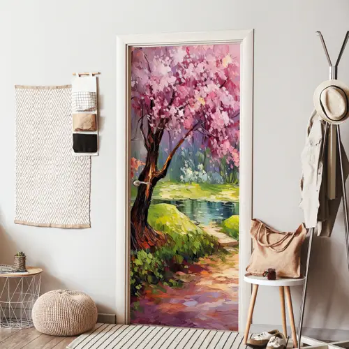 Watercolor - Natuur - Bomen - Kunst - Bloemen deurposter klein -sfeer6