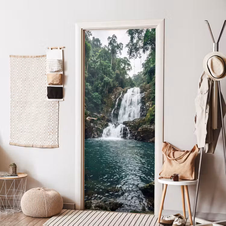 Waterfall - Forest - Nature - Greenkhgyguyg deurposter klein -sfeer6