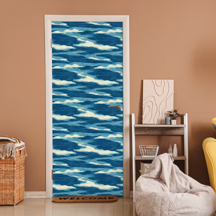 Golven - Abstract - Patroon - Blauw - Wit deurposter klein 289 -sfeer1