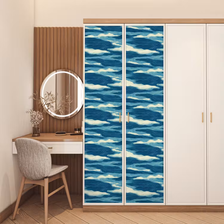 Golven - Abstract - Patroon - Blauw - Wit deurposter klein 289 -sfeer3
