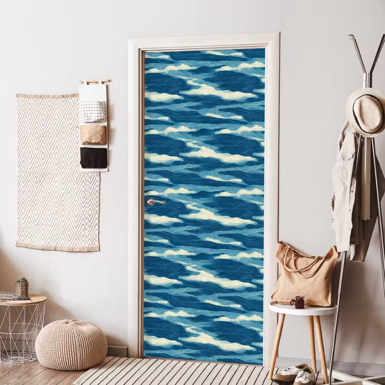 Golven - Abstract - Patroon - Blauw - Wit deurposter klein 289 -sfeer6
