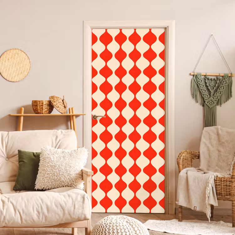 Golvend patroon - Retro - Rood - Beige deurposter klein 289 -sfeer2
