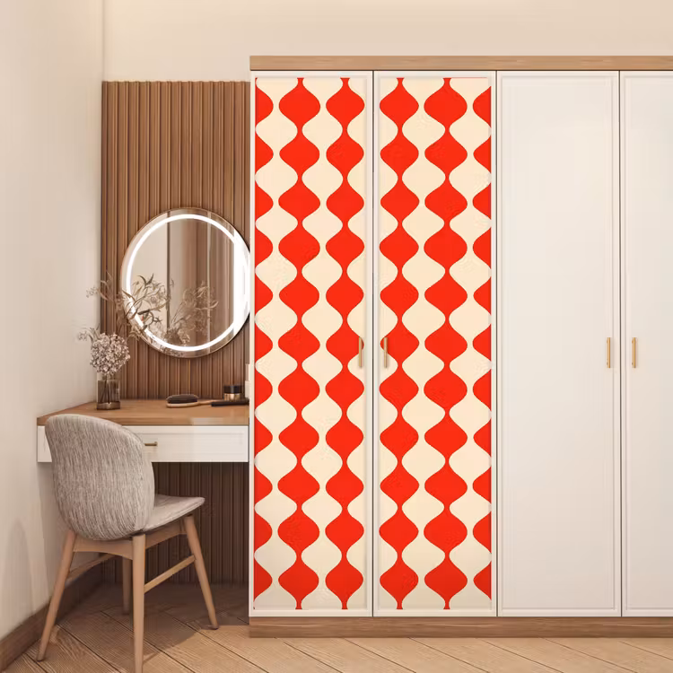 Golvend patroon - Retro - Rood - Beige deurposter klein 289 -sfeer3