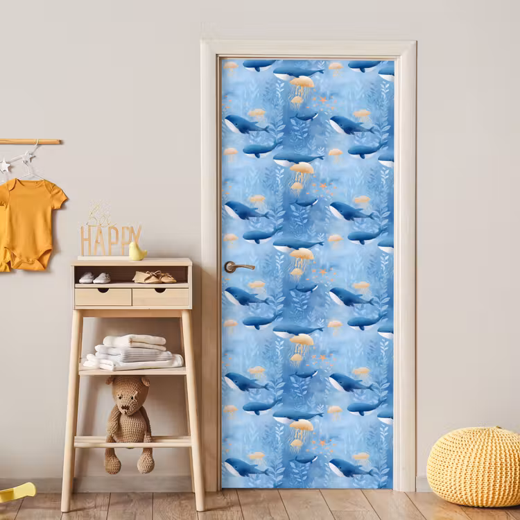 Walvissen - Oceaan - Blauw deurposter klein 289 -sfeer4
