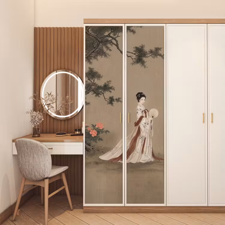Vrouw - Azië - Kunst - Beige deurposter klein -sfeer3
