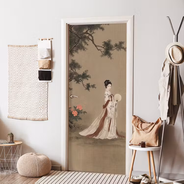Vrouw - Azië - Kunst - Beige deurposter klein -sfeer6
