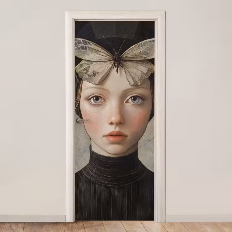 Woman - Butterfly - Art - Classic - Muted deurposter klein -3d_beige