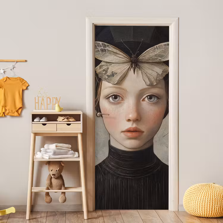 Woman - Butterfly - Art - Classic - Muted deurposter klein -sfeer4