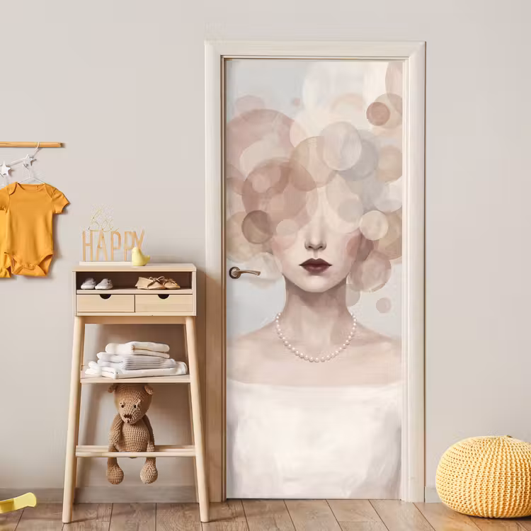 Vrouw - Cirkels - Beige deurposter klein -sfeer4