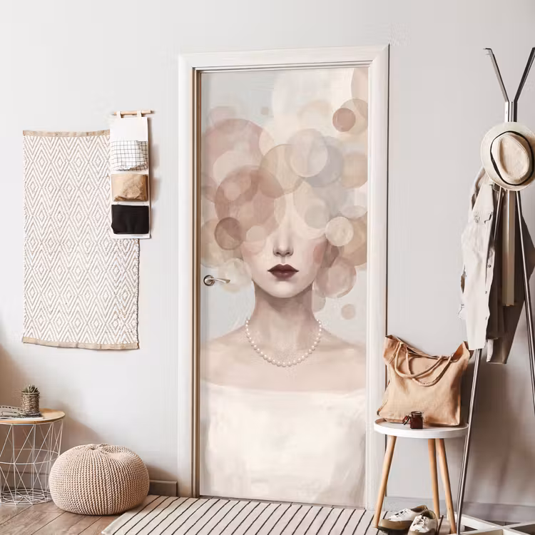 Vrouw - Cirkels - Beige deurposter klein -sfeer6