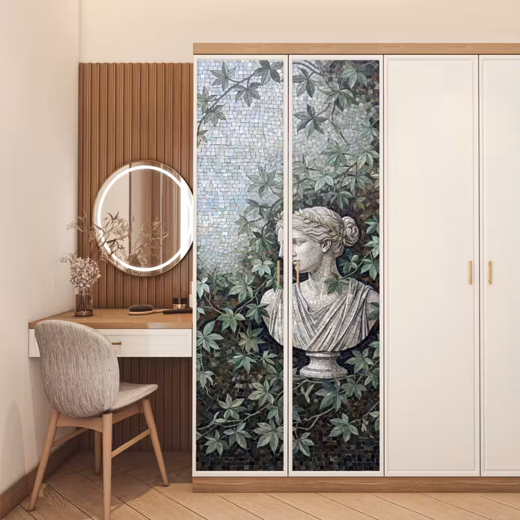 Vrouw - Klassiek - Mozaiëk - Natuur - Groen deurposter klein -sfeer3