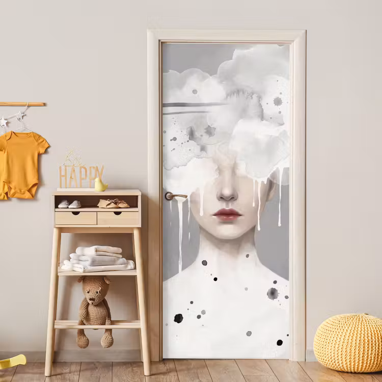 Vrouw - Wolk - Grijs deurposter klein -sfeer4