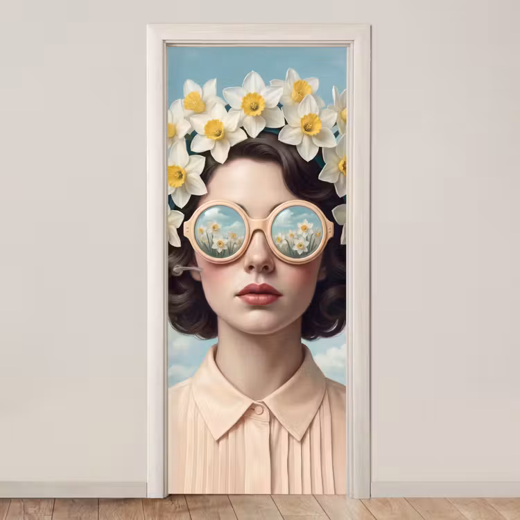 Vrouw - Narcissen - Geel deurposter klein -3d_beige