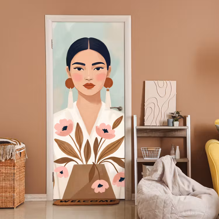 Vrouw - Kimono - Pastel deurposter klein -sfeer1