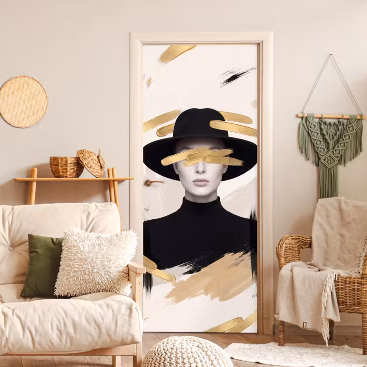 Vrouw - Portret - Modern - Goud - Kunst deurposter klein -sfeer2