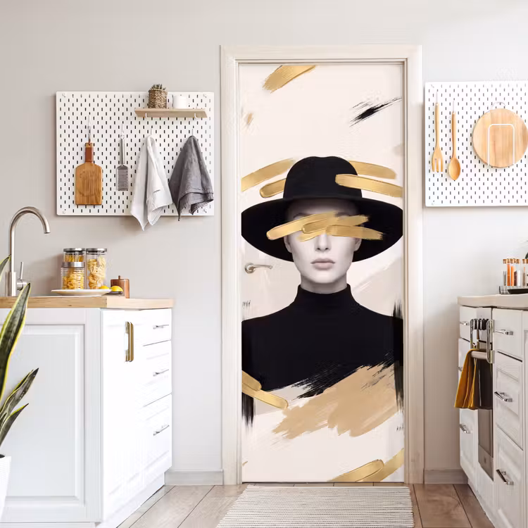 Vrouw - Portret - Modern - Goud - Kunst deurposter klein -sfeer5