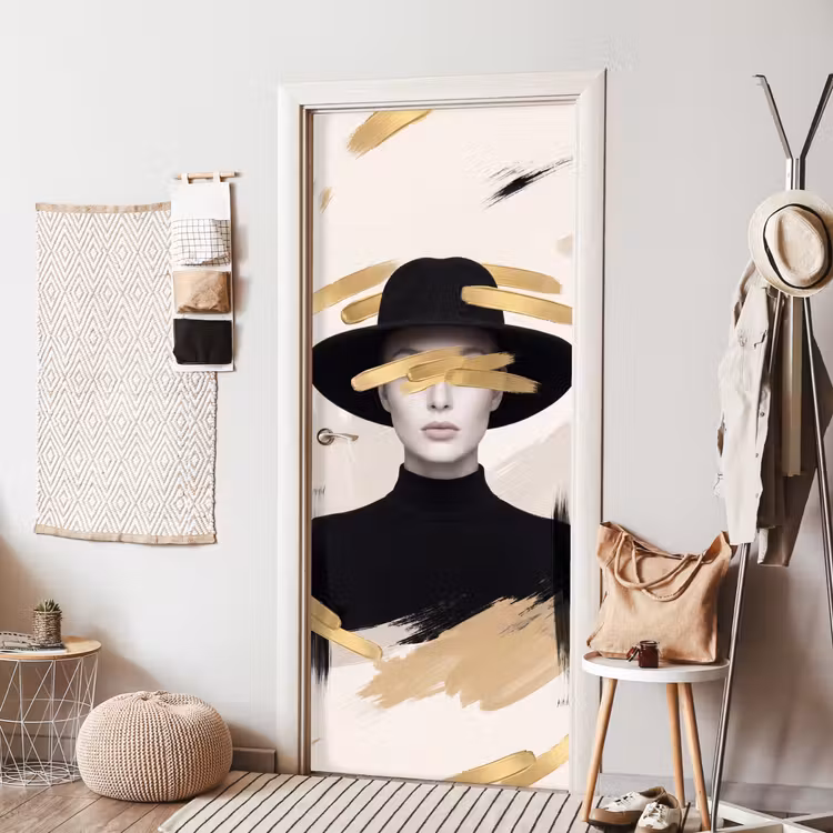 Vrouw - Portret - Modern - Goud - Kunst deurposter klein -sfeer6