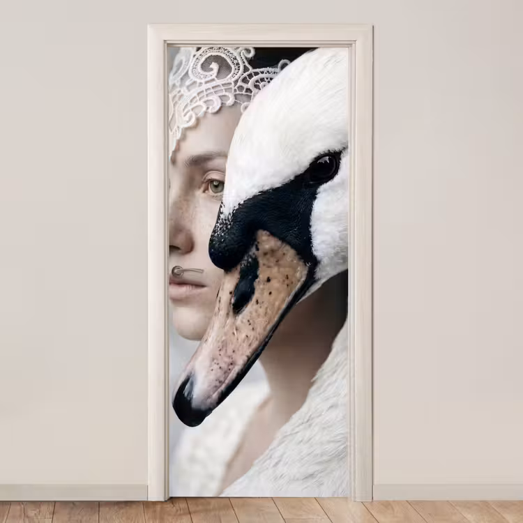 Vrouw - Zwaan - Wit deurposter klein -3d_beige
