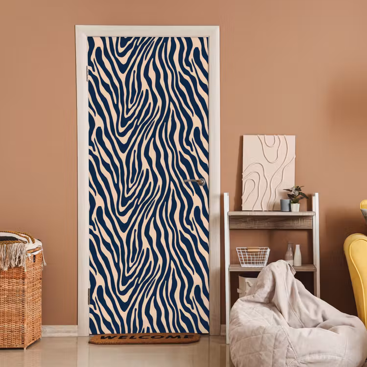 Zebra - Patroon - Blauw - Beige deurposter klein 289 -sfeer1