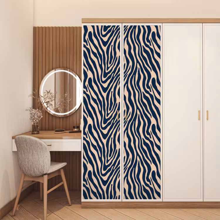 Zebra - Patroon - Blauw - Beige deurposter klein 289 -sfeer3