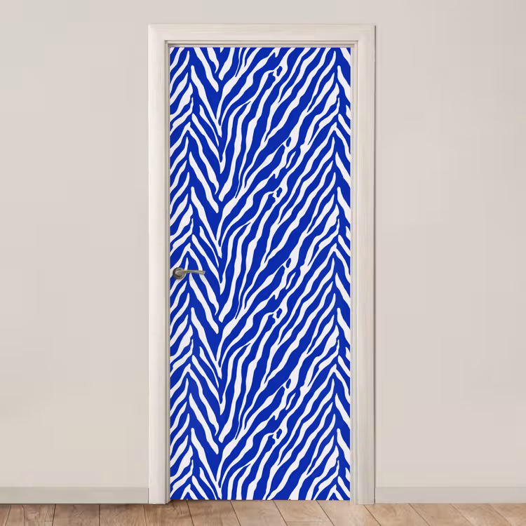 Zebra - Patroon - Kobalt - Blauw deurposter klein 289 -3d_beige