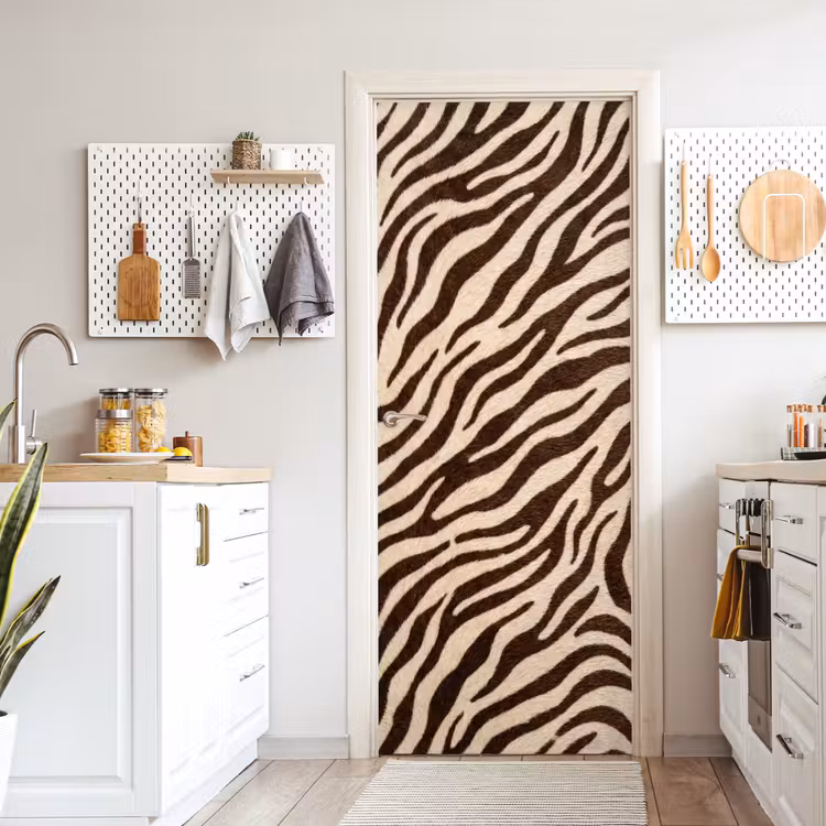 Zebra - Strepen - Bruin deurposter klein -sfeer5