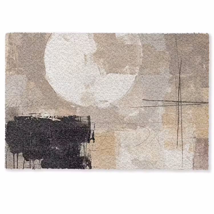 Abstract - Cirkel - Modern - Beige - Zwart - Minimalistisch Deurmat klein -zkaufland3d