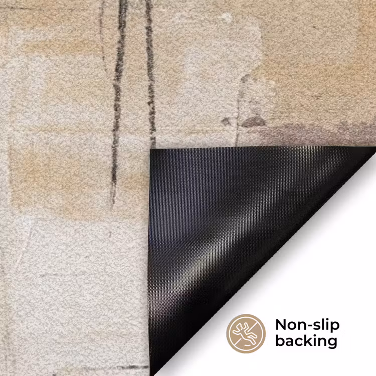 Abstract - Cirkel - Modern - Beige - Zwart - Minimalistisch Deurmat klein -antislip_EN