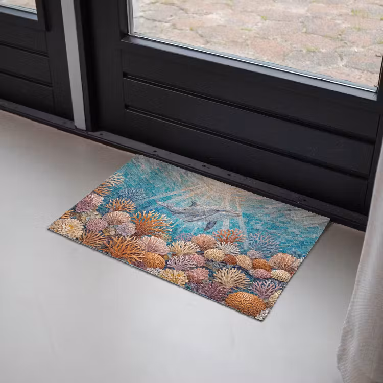 Dieren - Mozaïek - Oceaan - Koraal - Blauw Deurmat klein -sfeer2