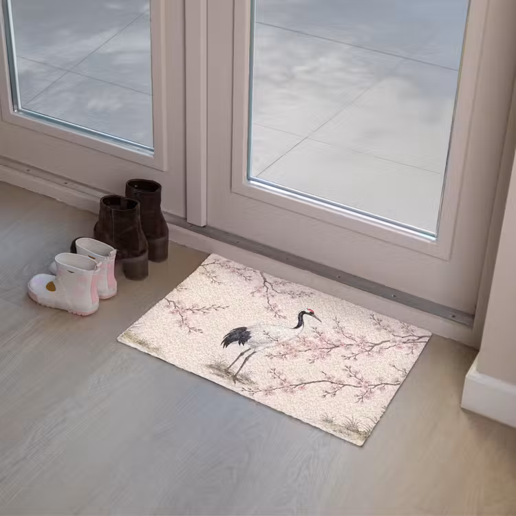 Aziatisch - Kraanvogel - Beige Deurmat klein -sfeer3