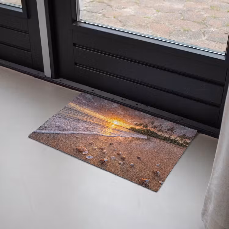 Strand - Zonsondergang - Palmbomen - Natuur - Oranje Deurmat klein -sfeer2