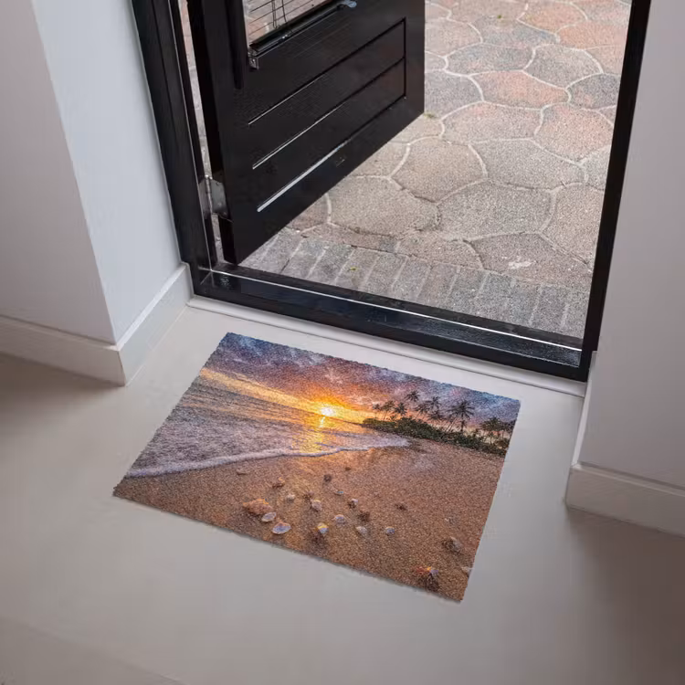 Strand - Zonsondergang - Palmbomen - Natuur - Oranje Deurmat klein -sfeer5