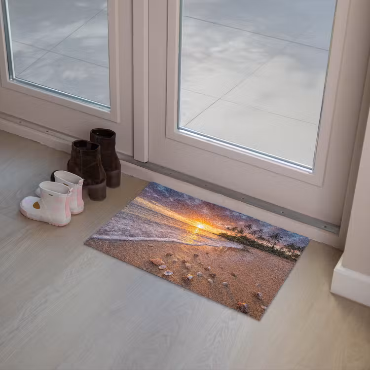 Strand - Zonsondergang - Palmbomen - Natuur - Oranje Deurmat klein -sfeer3